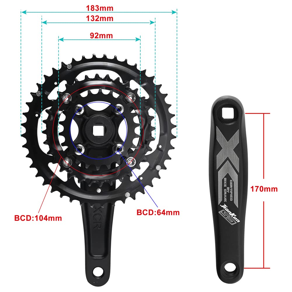 CYSKY 3x 9/10 Speed Bike Crankset 170mm 104/64 BCD Crank Arm Set 44-32-22T/42-32-24T Easy to Replacement MTB BMX Road Bicycle Crankset Compatible with