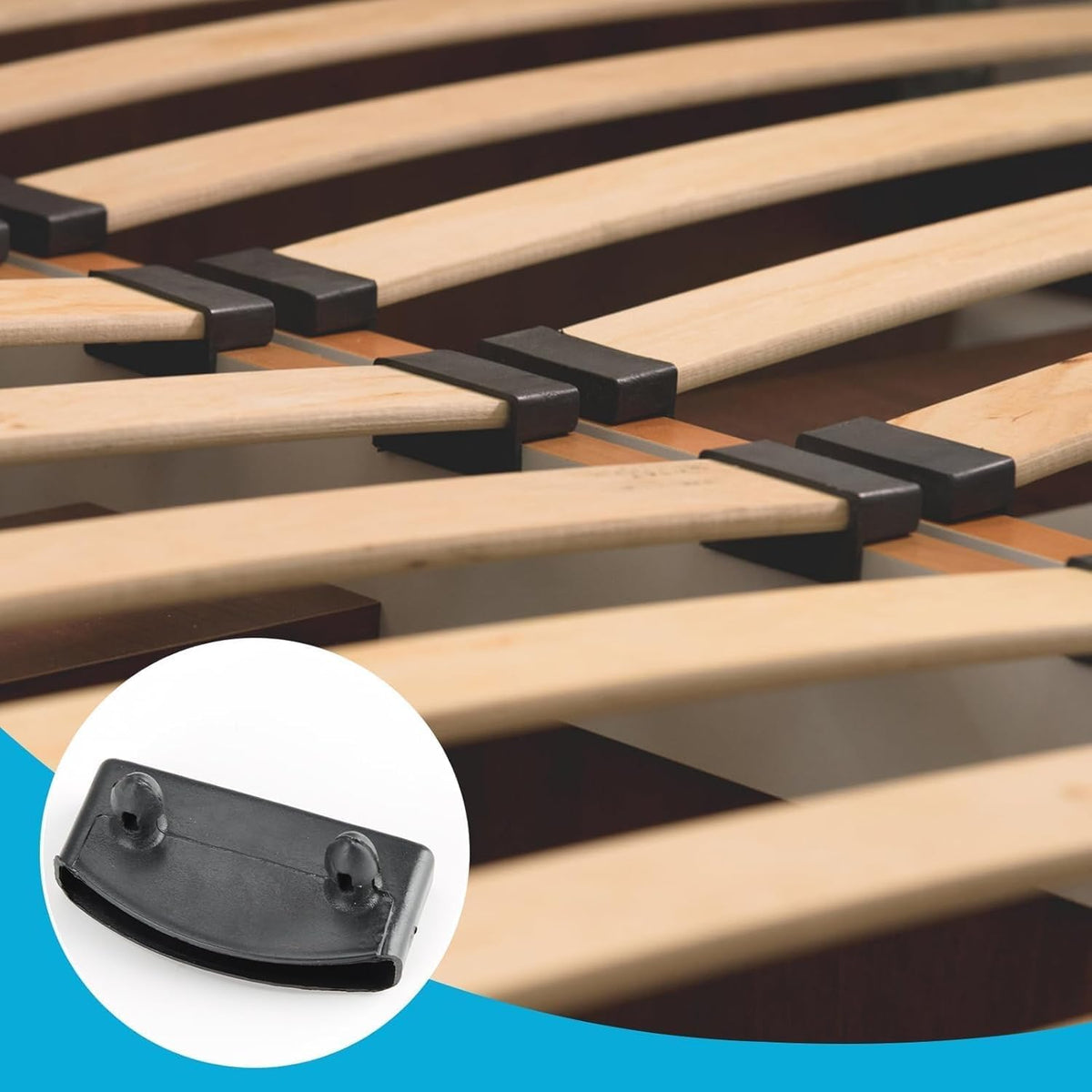 12 PCS Plastic Bed Slat Holders, Bed Slat Caps, Reusable Plastic Beds Slat Holders, Easy to Install for Single, Double and King Size Beds(Black)