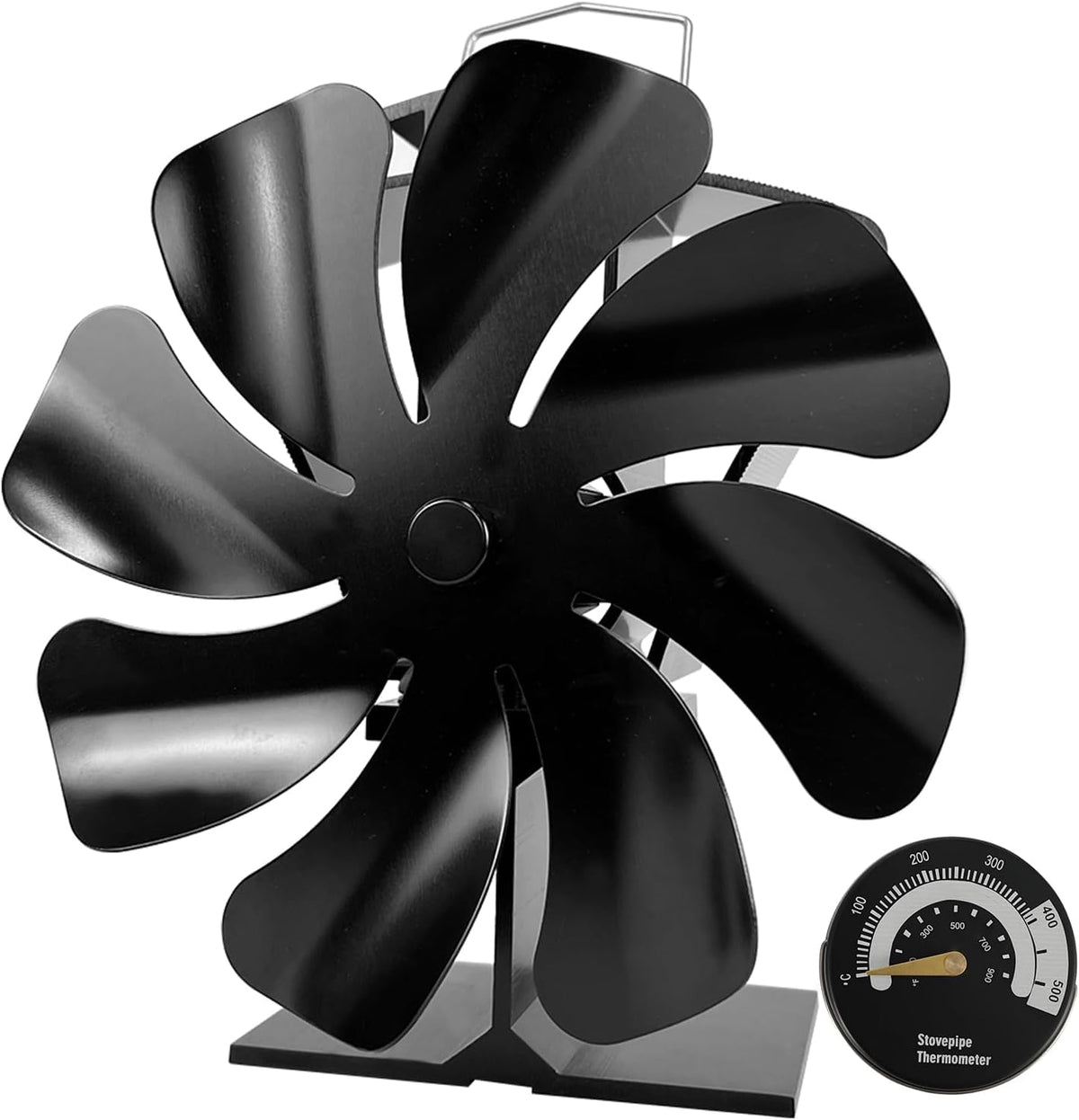 Tomersun 8 Blade Stove Fan, Heat Powered Fireplace Fan with Thermometer, Quiet Operation, for Wood Stove/Fireplace, Energy Efficient & Easy to Use