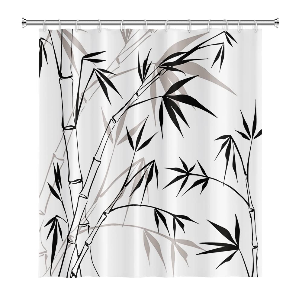 SDOTPMT 122x183cm Bamboo Silhouette Shower Curtain Bamboo Leaves Sketch White Bath Curtain Classic Ink Painting Bathtub Curtain for Kids Bathroom