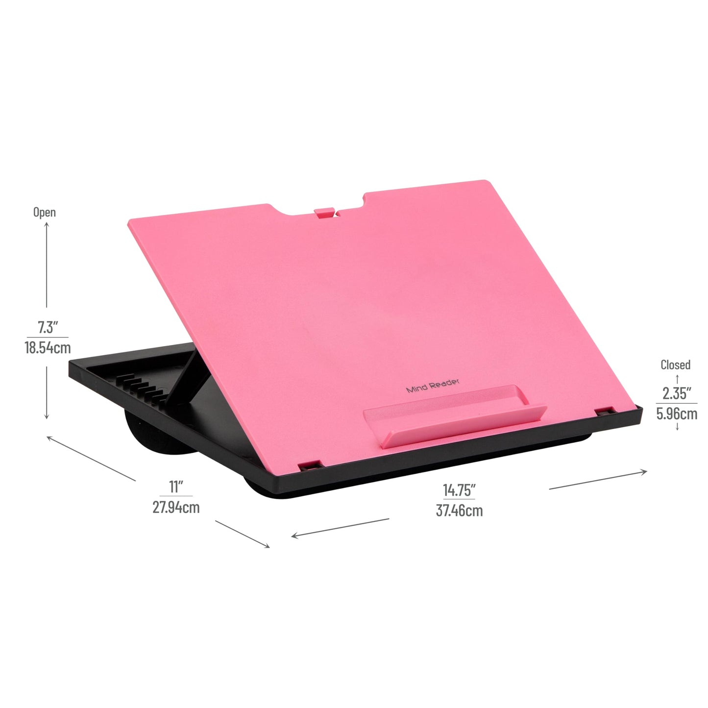 Mind Reader Lap Desk Laptop Stand, Bed Tray, Collapsible, Cushion, Portable, Dorm, Plastic, 14.75" L x 11" W x 7.3" H, Pink