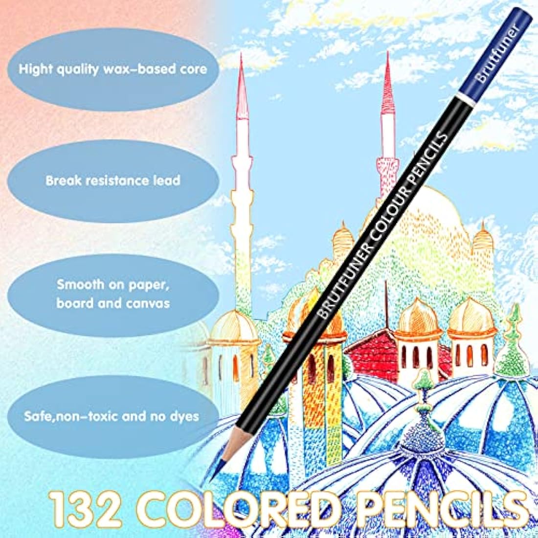 Melifluo 132 Colouring Pencils Set with Black Portable Zipper Bag. Professional Coloured Pencils Perfect for Adult and Artists Sketching, Shading and Doodling