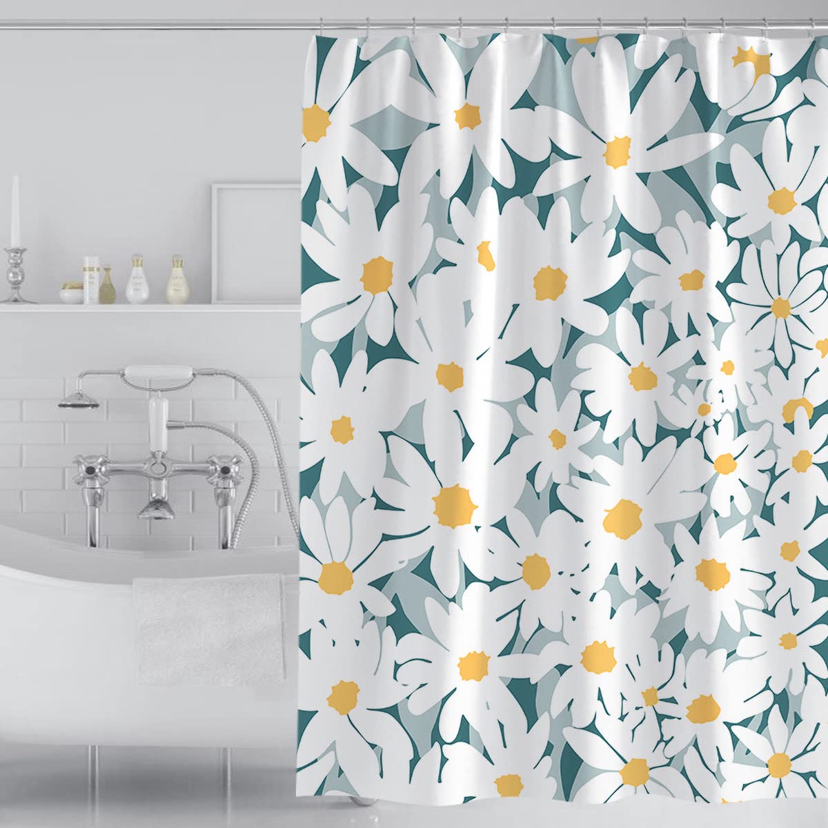 Tennove Shower Curtain 200 x 200cm Flowers Thick Polyester Fabric Mildew Resistant Shower Curtain Liner for Bathroom Decor Waterproof Long Bath