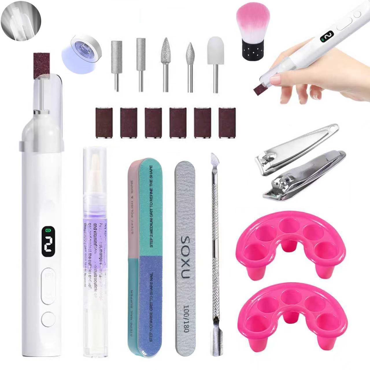 Electric Nail File Nail Kit: Nail Drill Nail Polish Remover - 2Pcs Nail Soak Off Bowl with Nail Clippers - Quickly Nail Varnish Remover Tools