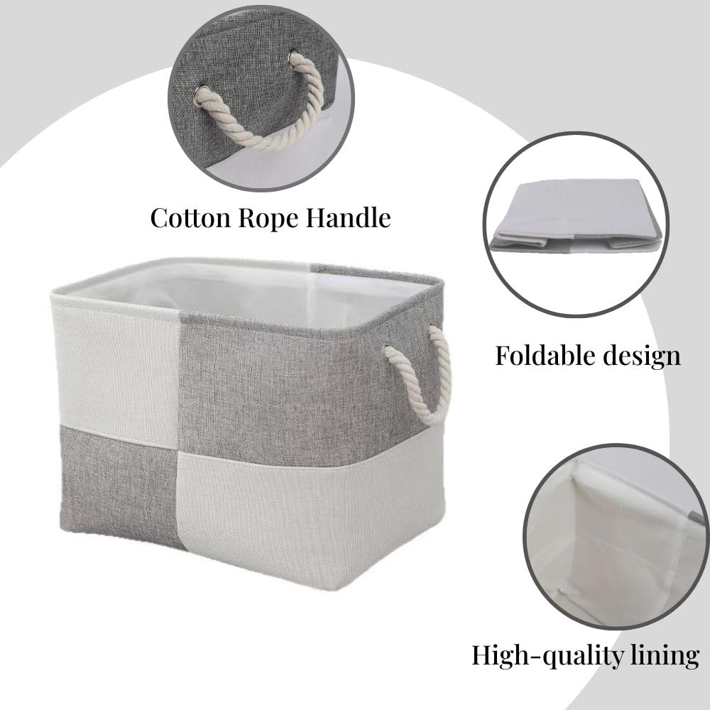 flaxarne Fabric Storage Box with Sturdy Rope Handles,3-Pack Foldable Storage Bins for Closets,Baskets for Shelves,Bedding,Clothes,40*30*30 cm