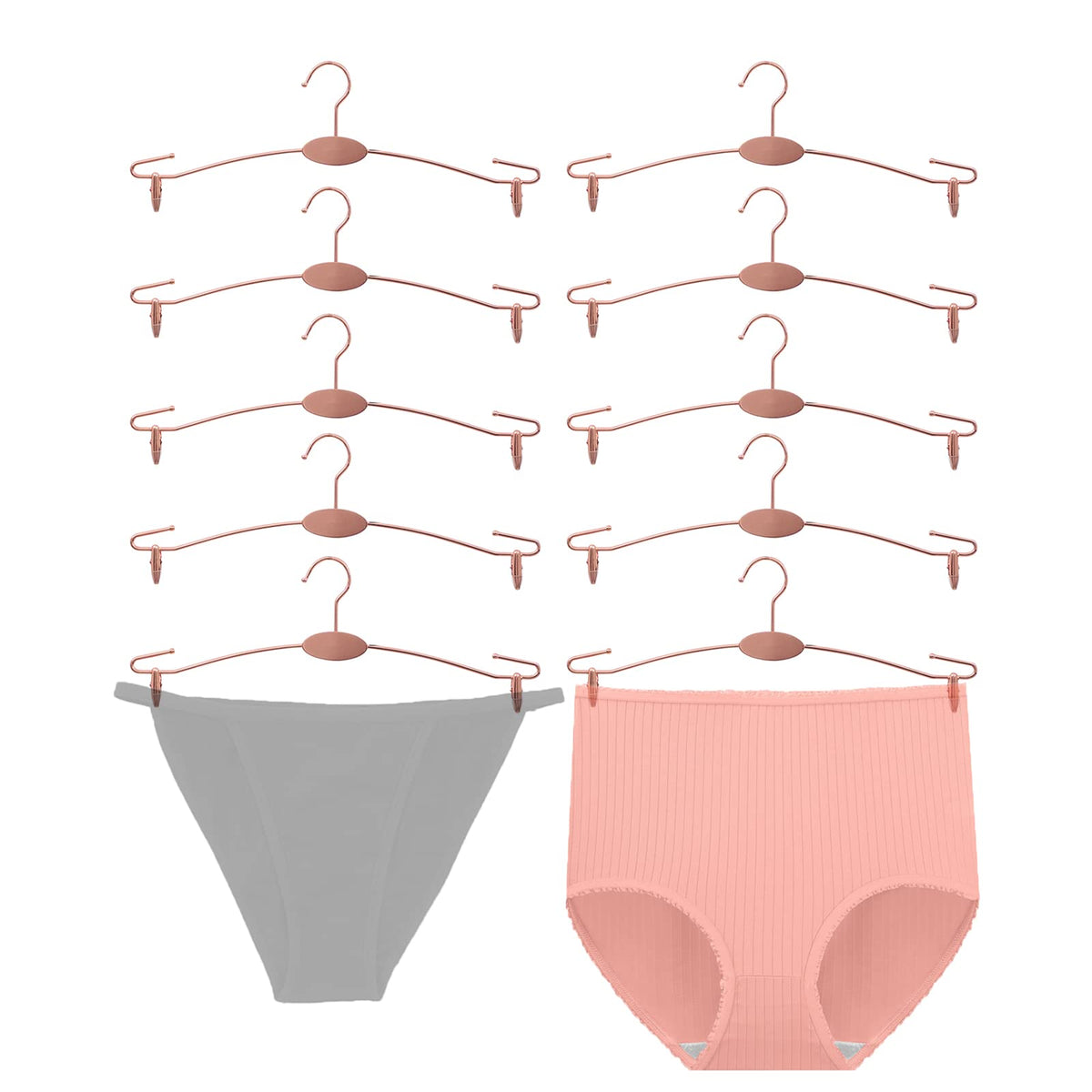 SUNTRADE Metal Underwear Bra Rack, Durable Pants Clothes Hangers with Clips,for Lingerie Shop Display, 10pcs (Rose Gold-C)