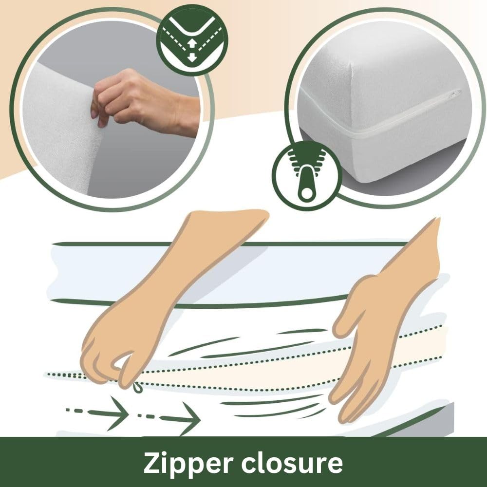SAVEL - Mattress Encasement (135x190/200cm) Double Bed Size | Noiseless, Elastic and Adjustable Mattress Protector | White