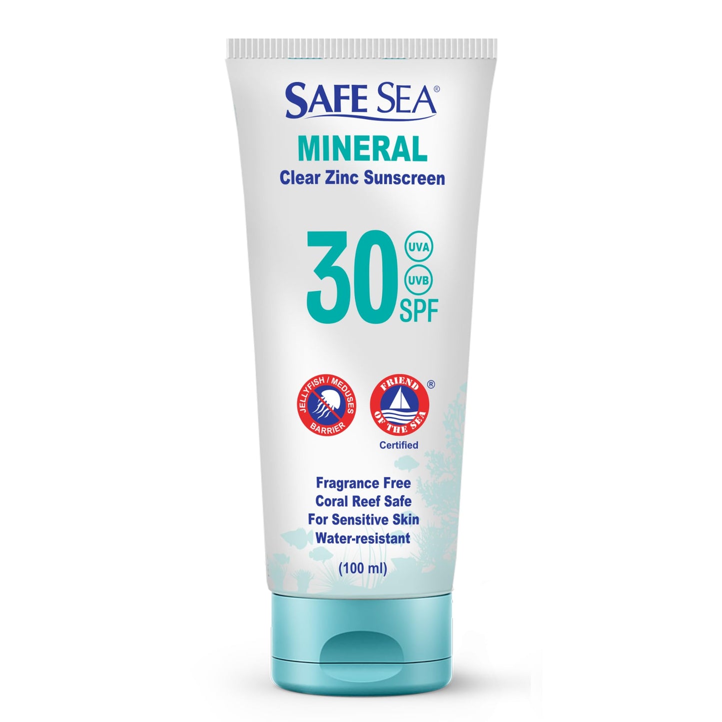 Safe Sea Zinc Oxide Sunscreen SPF30 | Clear Mineral Face And Body Sunscreen Without White Cast | Anti-Jellyfish Sting Protective Lotion | Travel Size