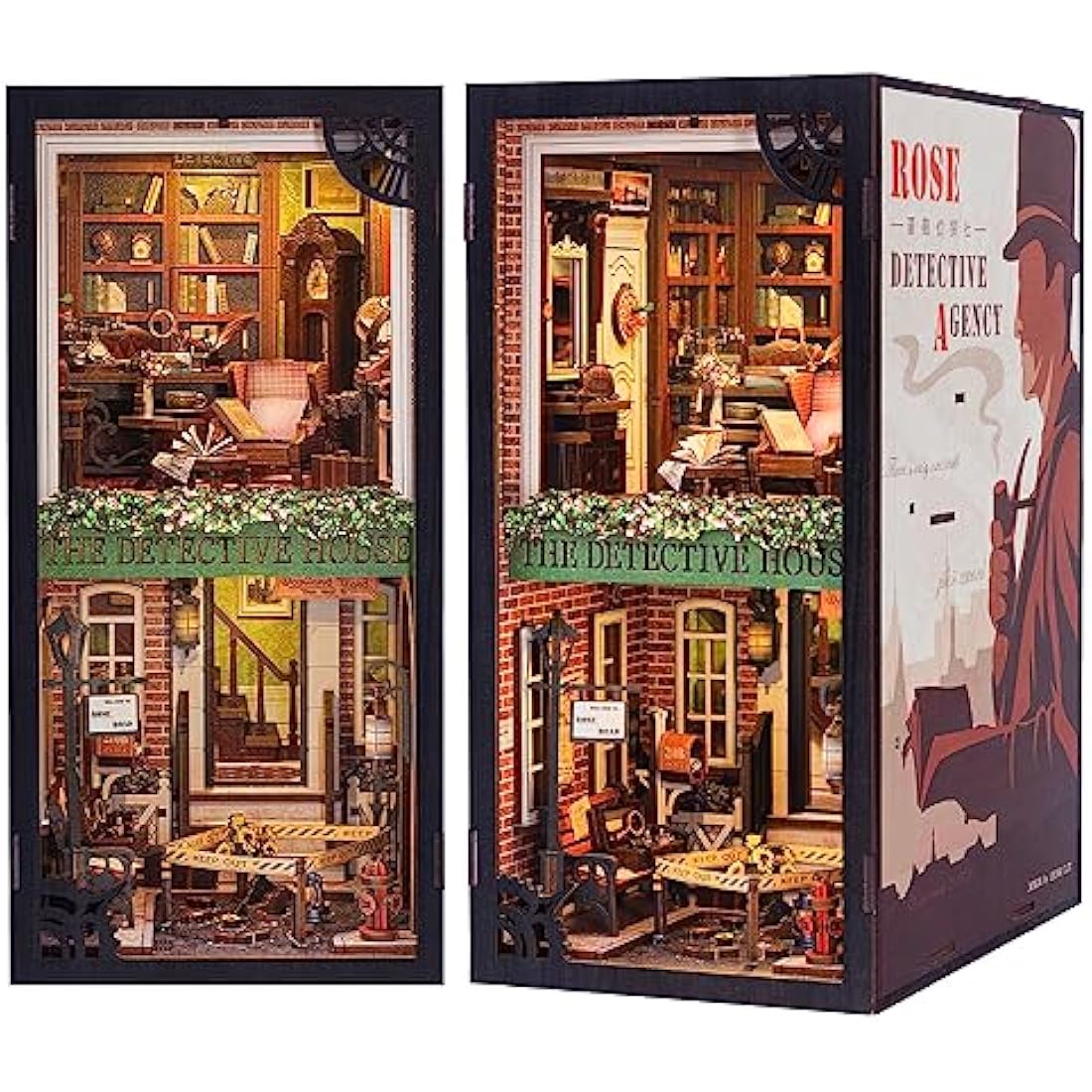 CUTEBEE Book Nook Kits For Adults - DIY Dollhouse Miniature with LED Light,3D Wooden Puzzle Bookend Bookshelf Decor,Gifts for Family and Friends (Rose Detective Agency)