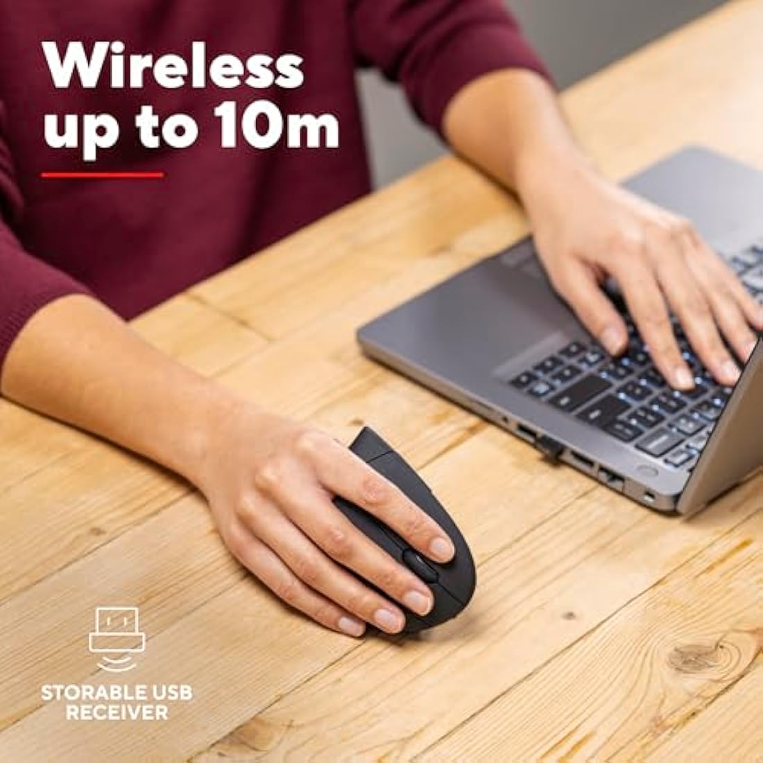 Trust Verto Wireless Ergonomic Mouse, Vertical Mouse with Storable USB Micro-receiver, 800-1600 DPI, 6 Buttons, Illuminated Mouse for Right Hand Users for PC, Laptop, Mac, Batteries Included - Black
