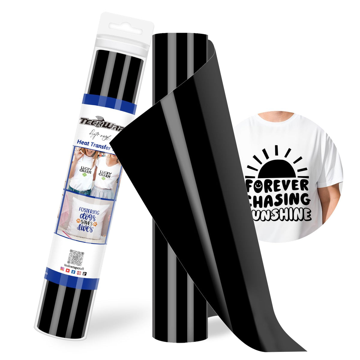 TECKWRAP Heat Transfer Vinyl - 12" x 10ft Iron on Vinyl for DIY Clothing,Shirts,Logos,Hats, Fabric HTV Vinyl Heat Transfer Paper Compatible with Heat