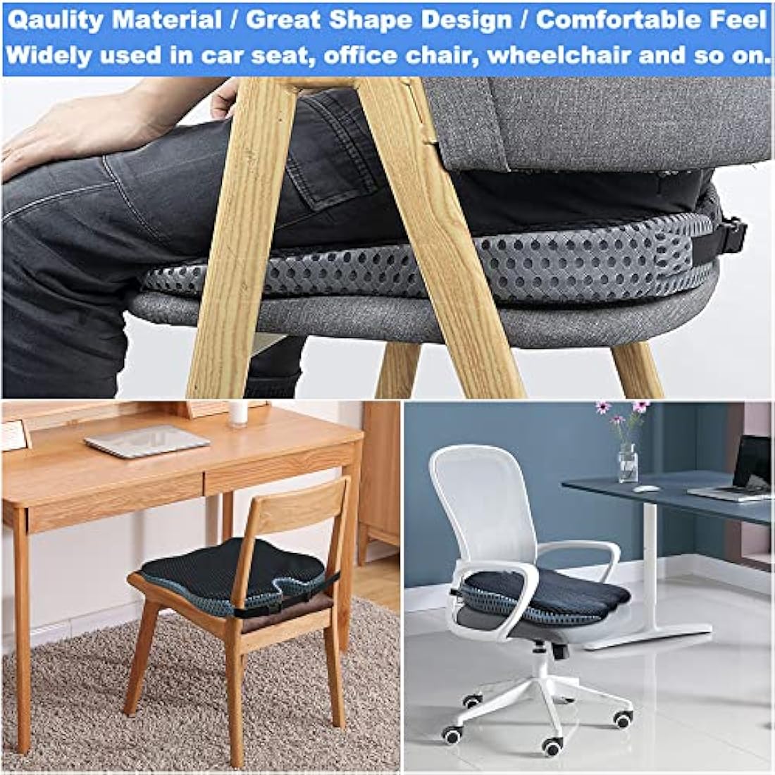 FOUNDCOOL Universal Memory Foam Car Seat Cushion for Driving Wedge Adult Booster Support Driver Seat Cushions Tailbone Back Pain Pressure Relief Office Chair Wheelchair Pad