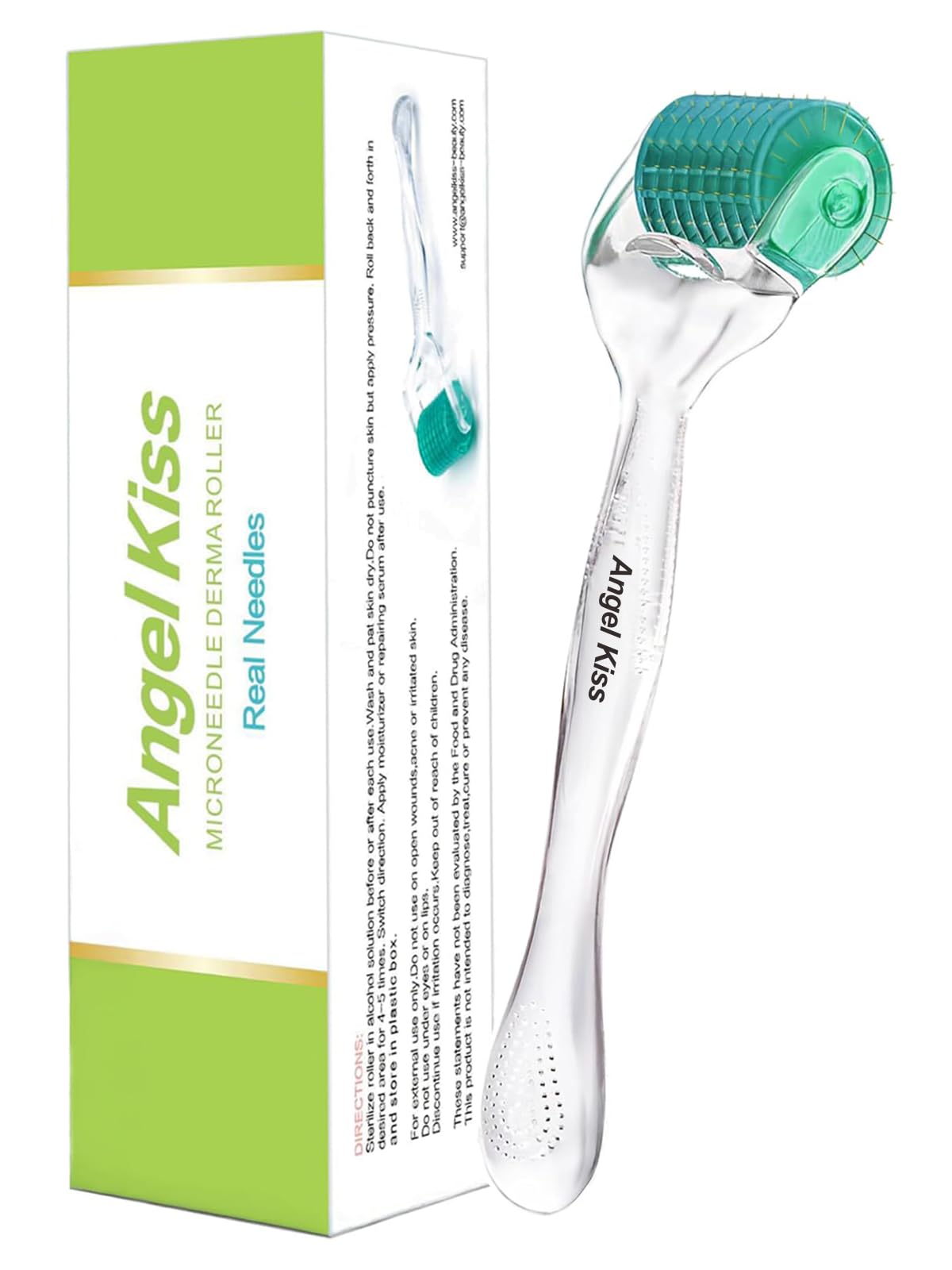 Angel Kiss Derma Roller 0.75mm REAL NEEDLES - 192 Individual Titanium Needls - Microneedling Roller for Face Body Beard Scalp and Skin Care