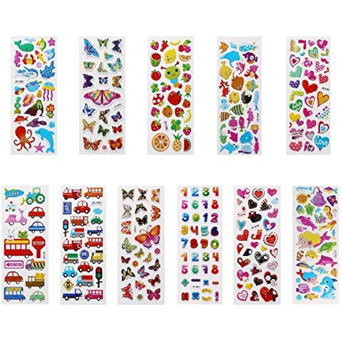 Vicloon 3D Stickers for Kids, 22 Variety Sheets Puffy Stickers, 550+ Children Sticker for Party Rewarding Gifts Scrapbooking Including Animals Fish Dinosaurs Numbers Fruits Trucks Butterfly and More