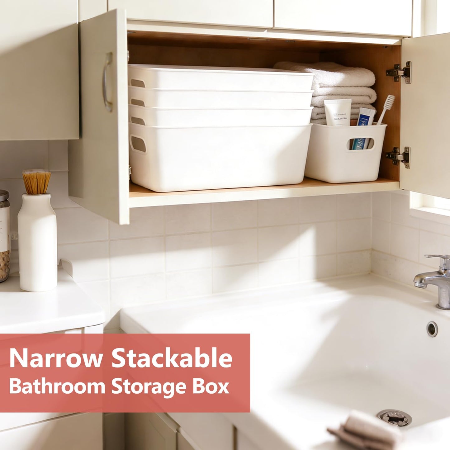 Cartlant 6 Pack Small Storage Baskets Narrow Plastic Bathroom Storage Box