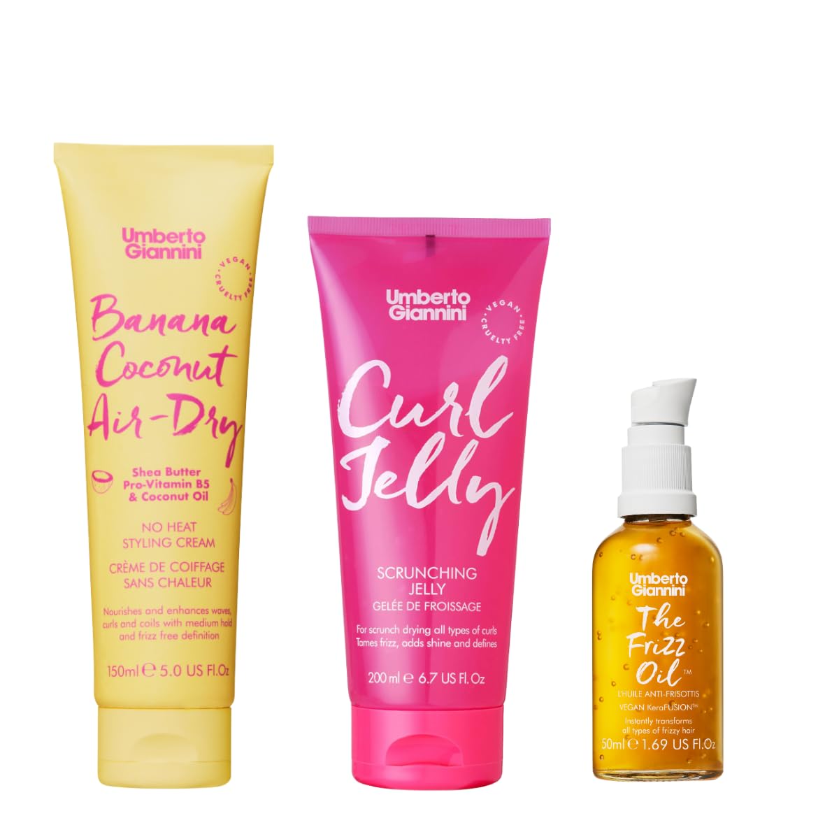 Umberto Giannini Curly Hair Routine for Type 2 Waves (3 Proucts) Style Waves for Maximum Definition & Shine - Vegan & Cruelty Free