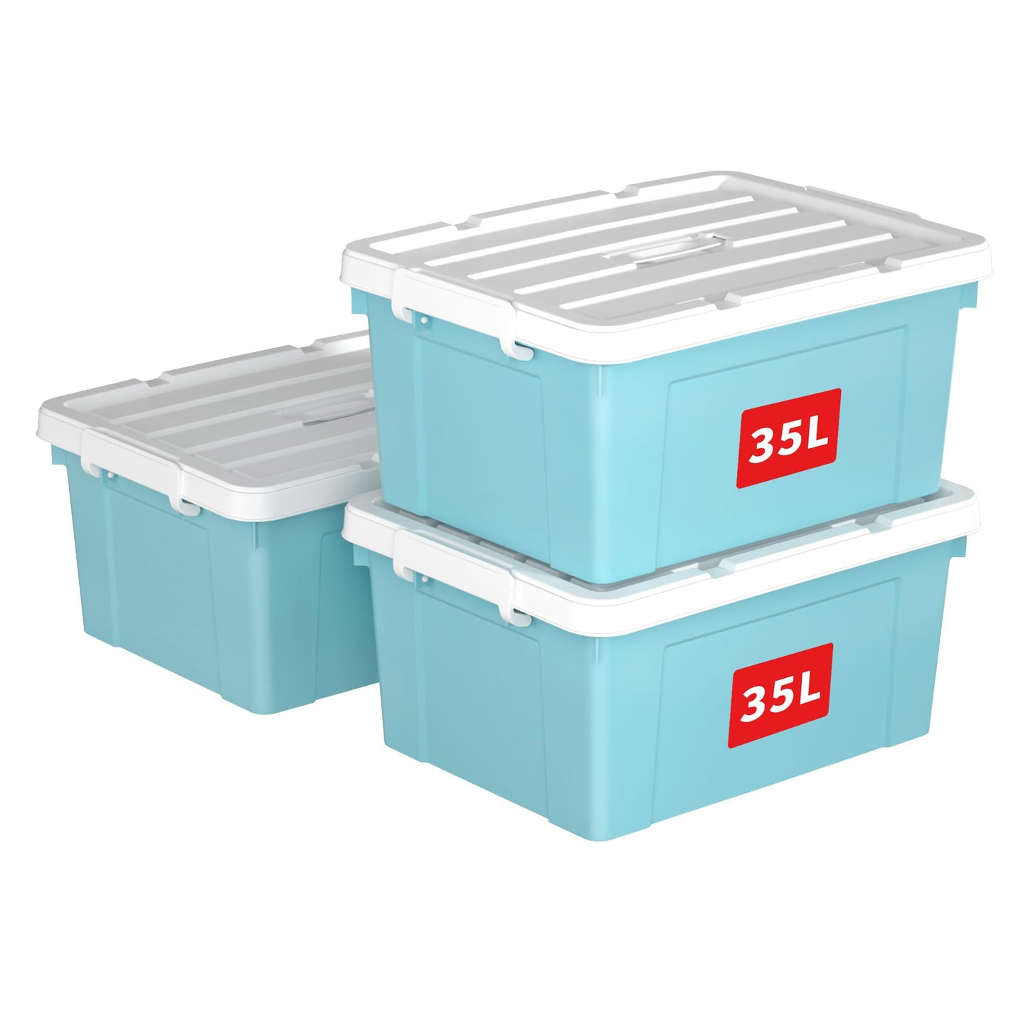 Cetomo 35L*3 Storage Boxes, Carry Plastic Storage Box with Lids, Organizing Container with Handle and Secure Latching Buckles, Stackable, Nestable