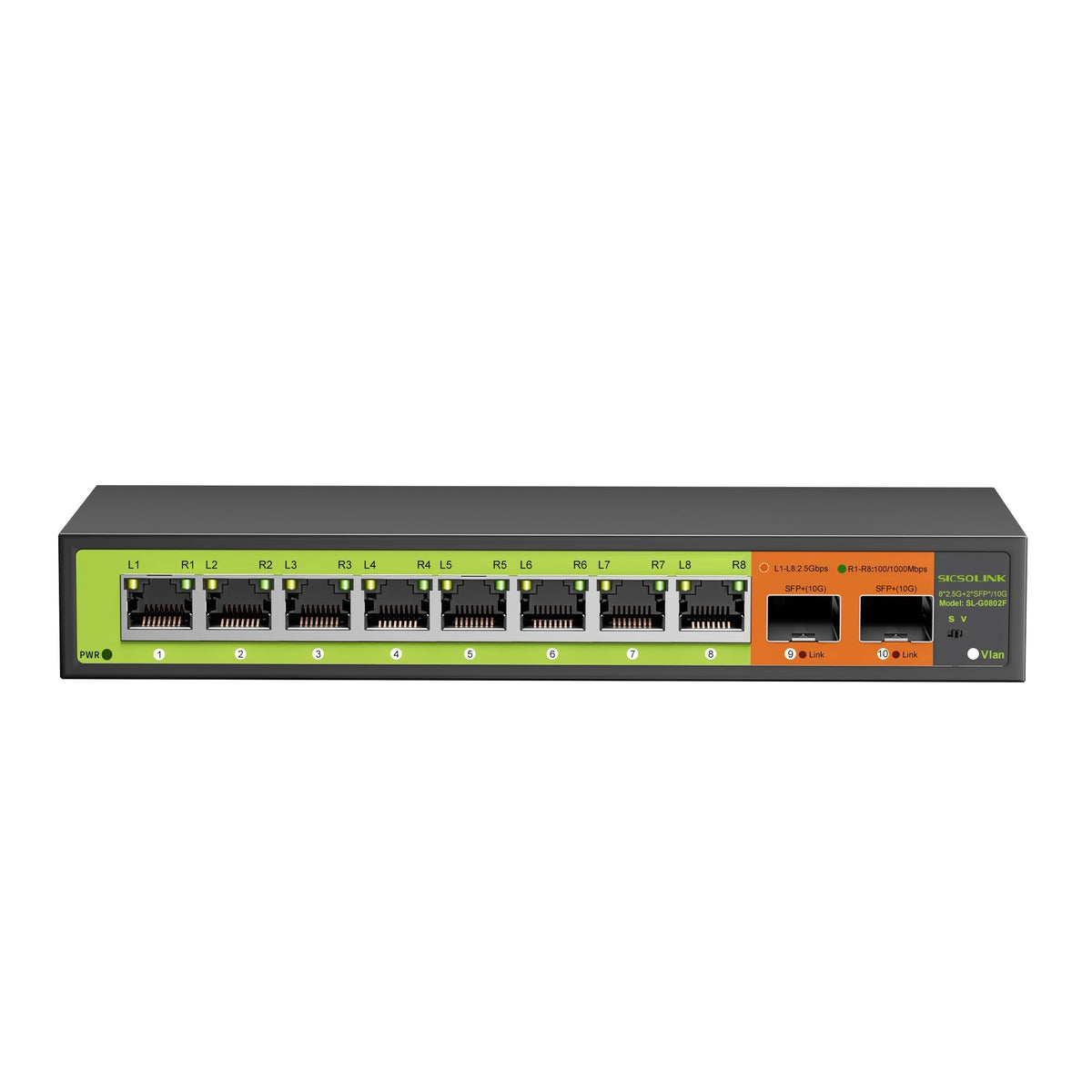 10-Port 2.5gb Switch, 8*2.5G RJ45 and 2?10G SFP Uplink Ports, Unmanaged, Fanless, Multi gigabit, Compatible with 100/1000/2500Mbps Network (10-Port
