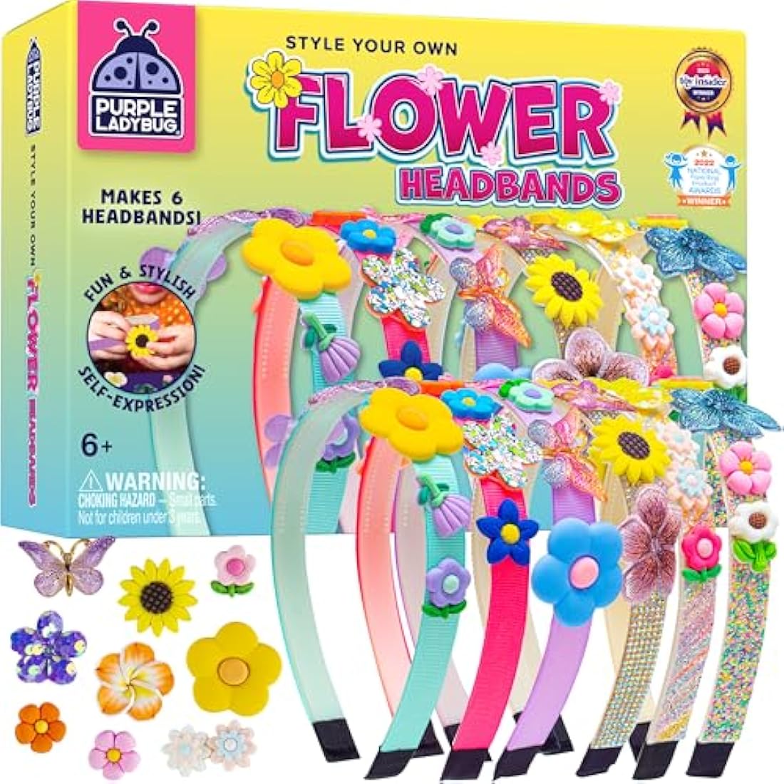 PURPLE LADYBUG Make Your Own Flower Headbands for Girls - Birthday Presents for Age 5-10, Unique Girls Toys Age 6, Fun Kids Craft Set & Creative DIY Girls Hair Accessories Gift Set