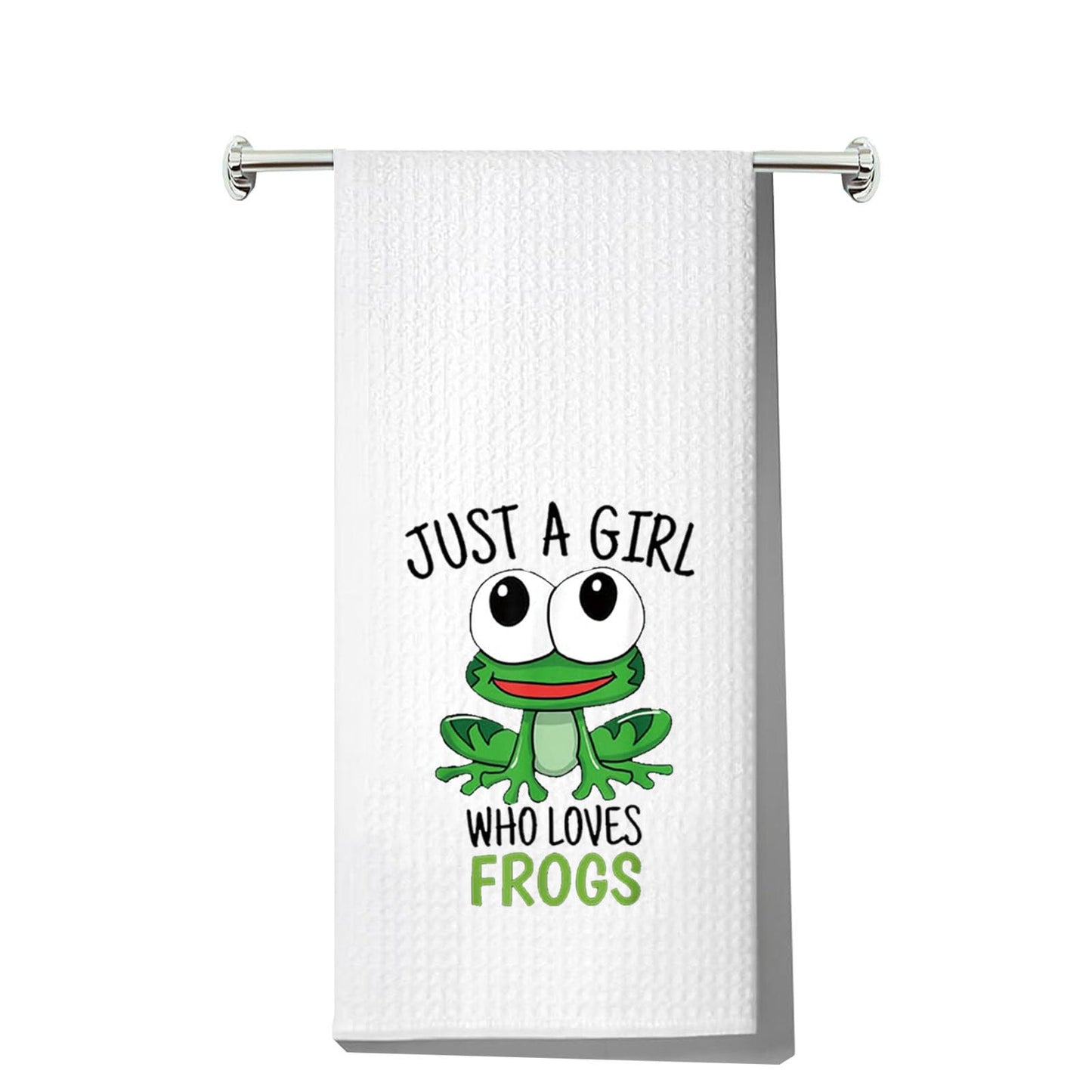 LEVLO Funny Frog Kitchen Towel Frog Lover Gift Just a Girl Who Loves Frogs Dish Towel Waffle Weave Frog Kitchen Decor (Frogs Towel)