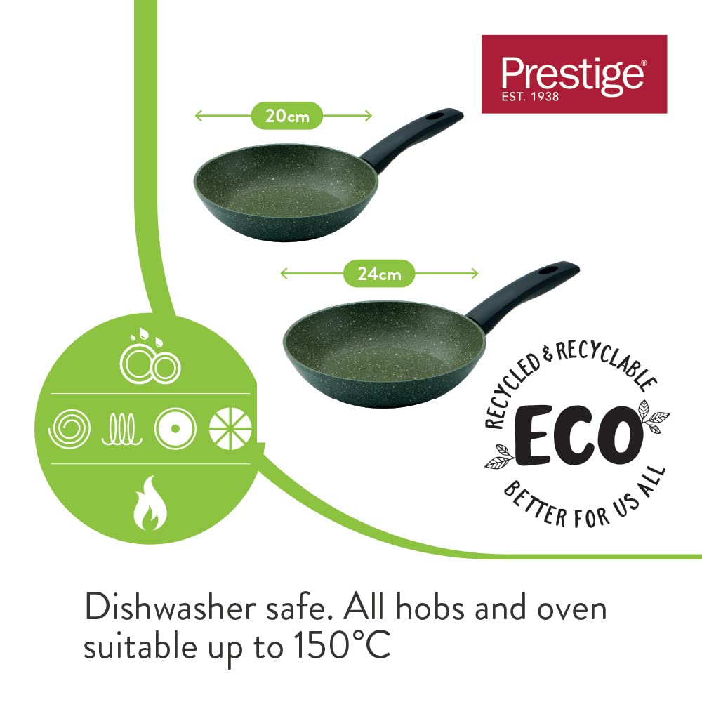 Prestige Eco Non Toxic Non Stick Frying Pan Set of 2 - Induction Frying Pans Set 20cm & 24cm, PFOA Free, Dishwasher Safe Cookware Made in Italy of