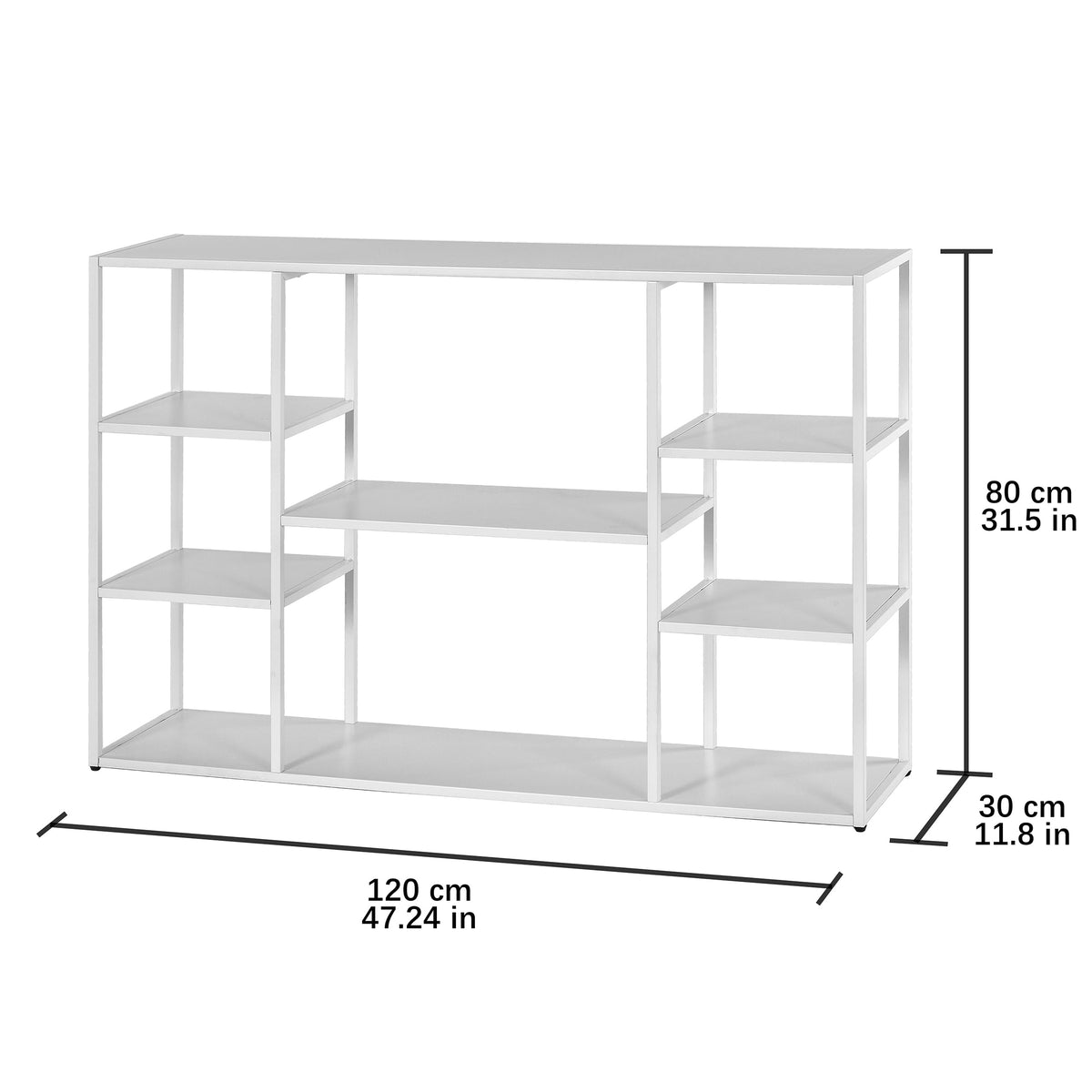 HDANI 120cm Long Sofa Console Table,Narrow Modern Entryway Table Behind Couch with Storage Shelves,4 tier Shelf Bookshelf for Living