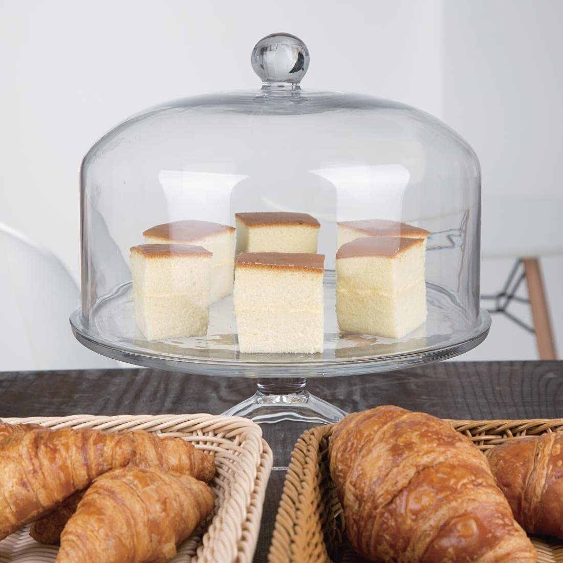 Olympia Glass Cake Stand Dome Lid, 285(Dia) x 200(H) mm, High Clarity Clear Glass, Protects Homemade Cakes Afternoon Tea Scones, Fits Base CS013 (sold