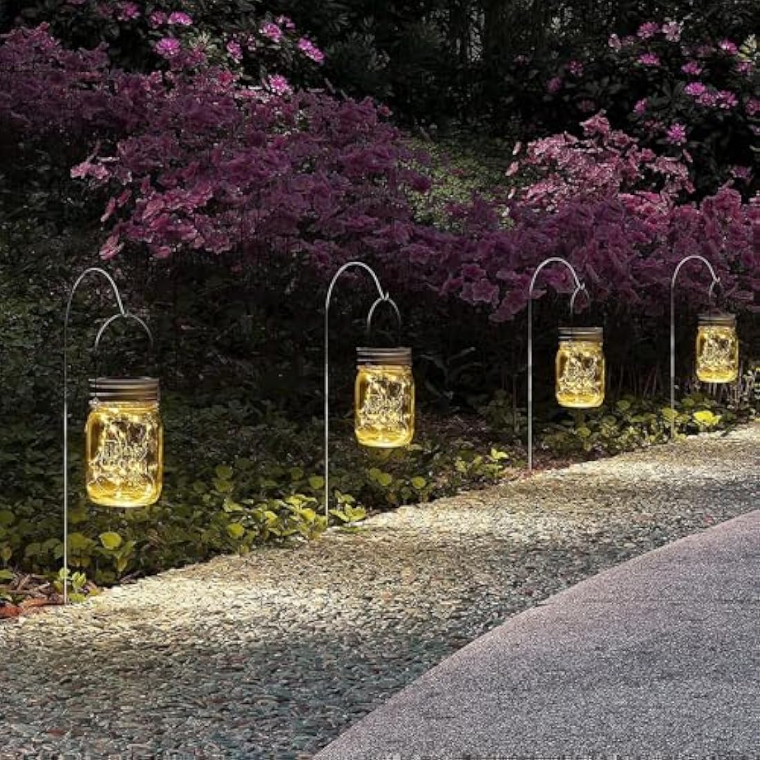 GIGALUMI Hanging Solar Mason Jar Lights, 6 Pack 30 Led Lanterns. Great Outdoor Decor for Patio Garden, Yard and Lawn, Warm White