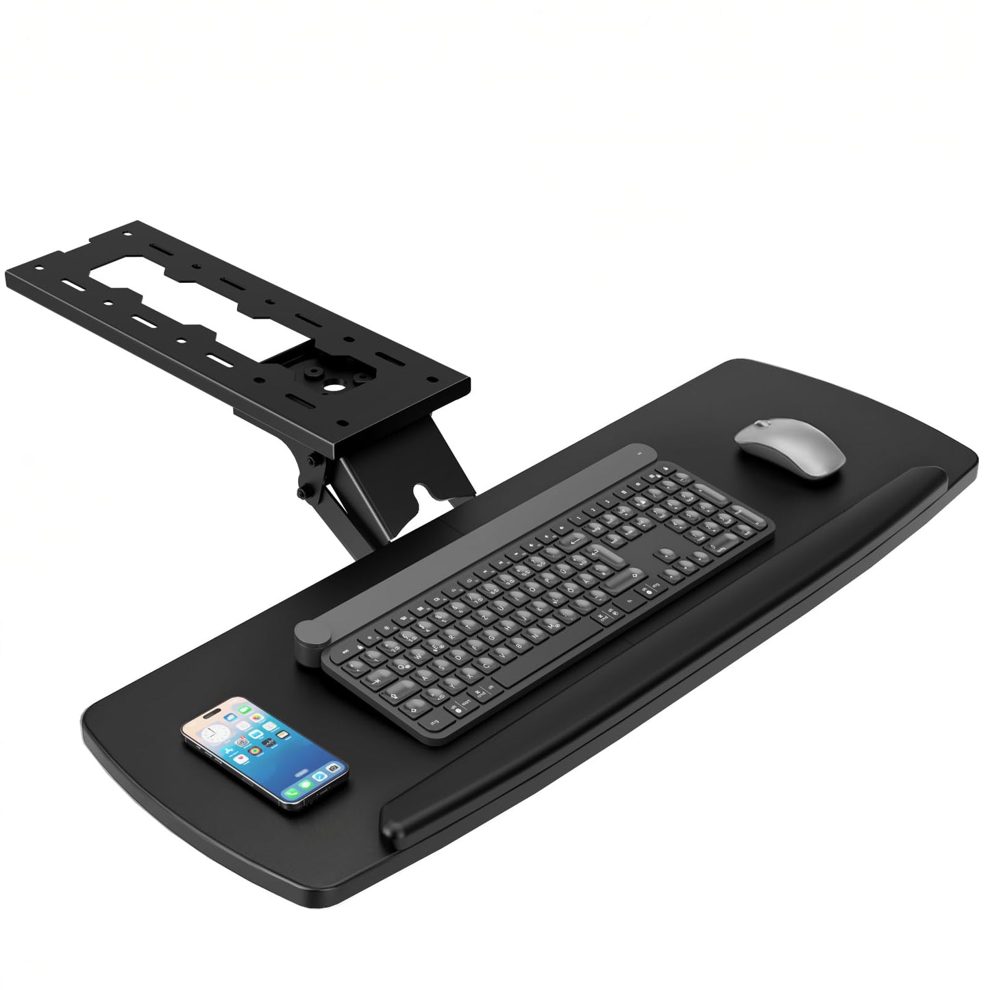 AX WABER Keyboard Tray Under Desk with Storage Drawer, Height Adjustable Keyboard Tray Slide Out 360° Swivel Tilt