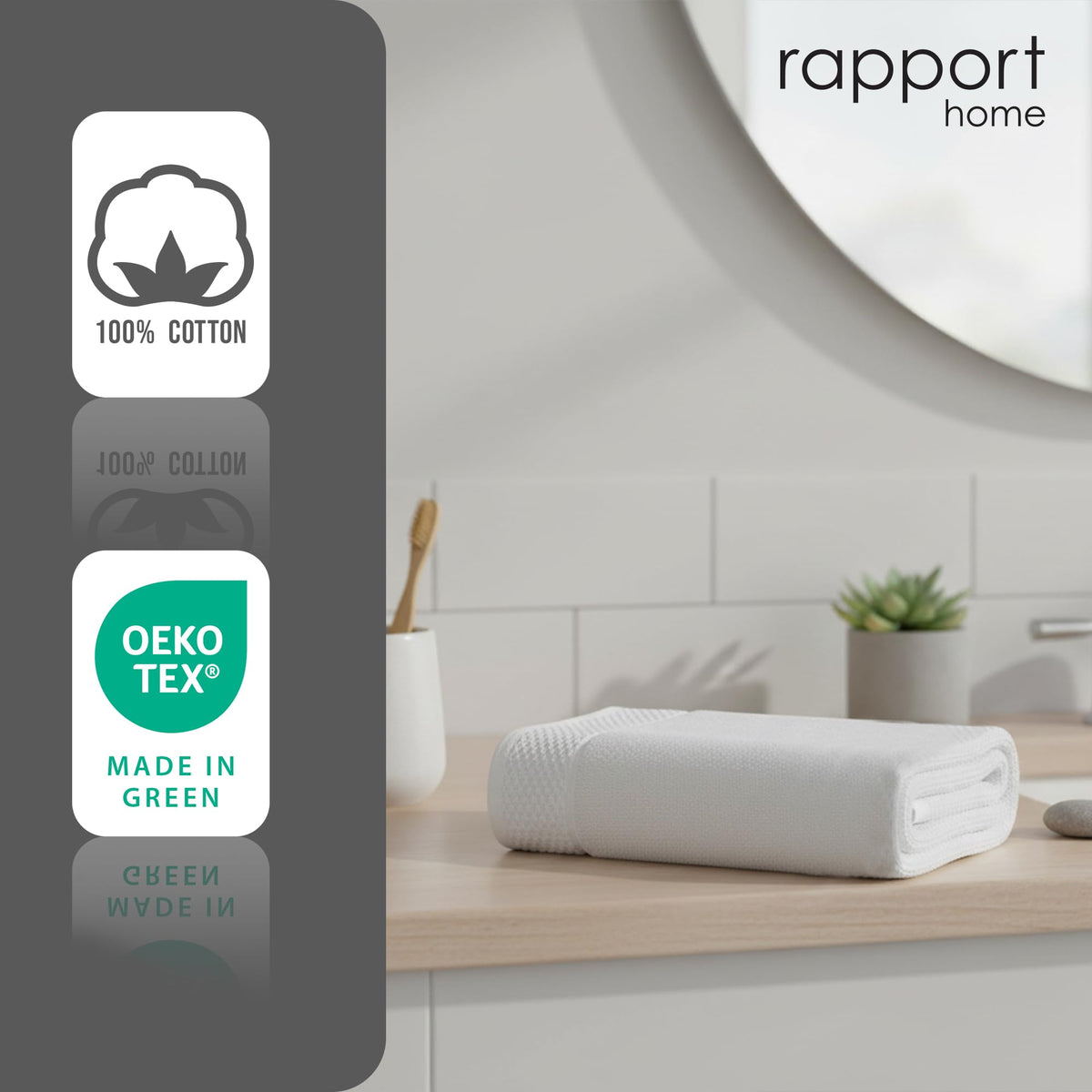 Rapport Home Eden Weave Face Towels 2-Pack Luxurious 100% Cotton 500gsm Soft Absorbent Face Cloths, Oeko-Tex Certified Bathroom Hand Towels | White
