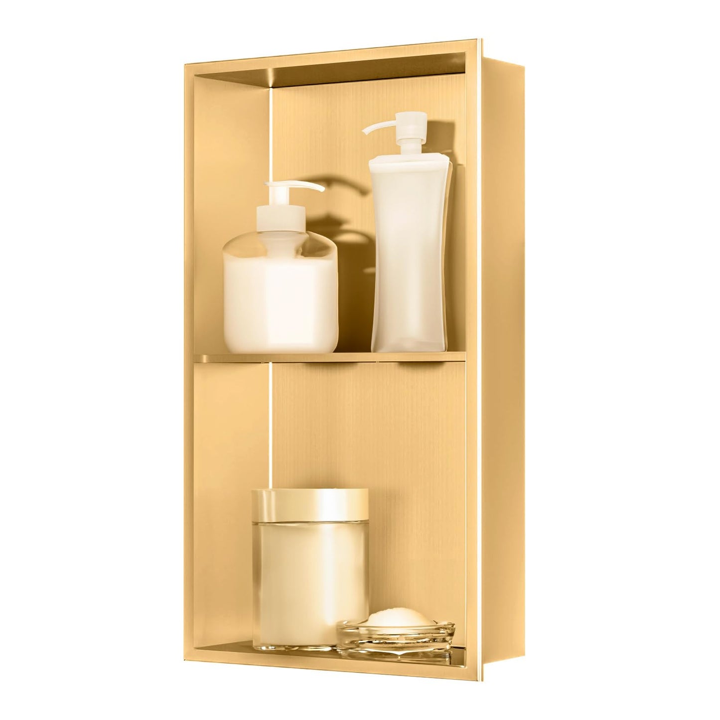 sunrik Shower Niche, Embedded Shower Niche Stainless Steel, Shower Niche with Shelf 30?60?10cm, Gold