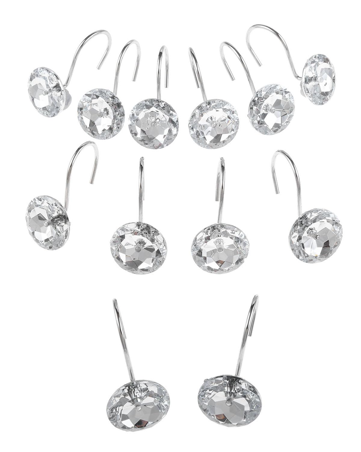 12pcs Decorative Glide Rings Curtain Hooks Fashion Durable Rhinestones Acrylic Bathroom Shower Curtain Hook Metal Crystal Clear Bling Shower Curtain