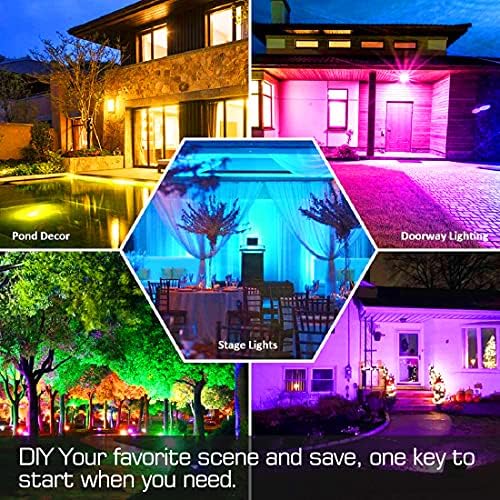 Lighting master LED Floodlight 80W Equivalent 8000LM, Smart RGB Flood Lights Outdoor with APP Control, Colour Changing + Warm White, Timing - Scene - Garden Lighting, IP66, UK Plug（2 Packs