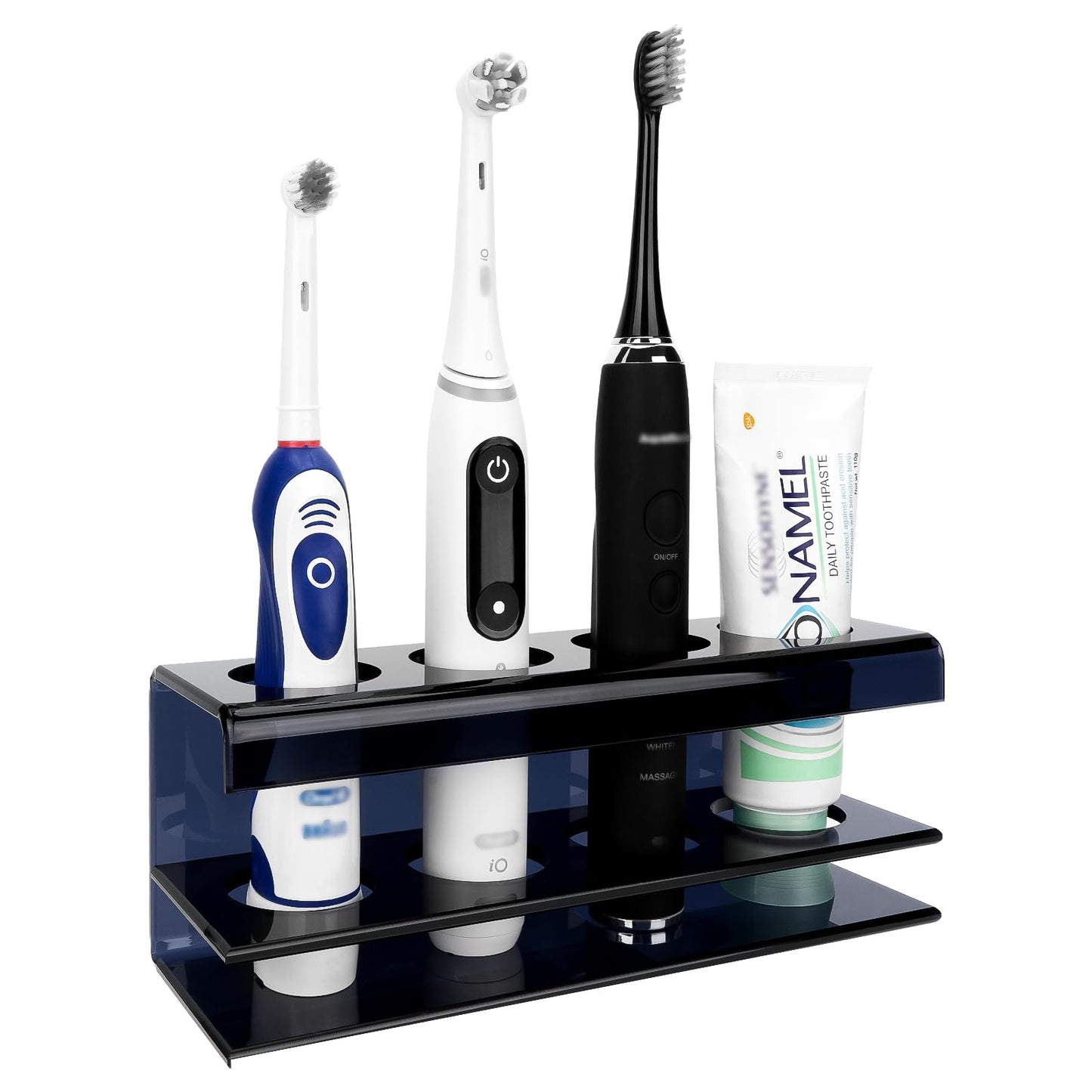 Linkidea Electric Tooth Brush Holder for Shower, Acrylic 4 Slots Countertop Organizer for Powered Toothbrush, Toothpaste, Compatible with Oral-B iO