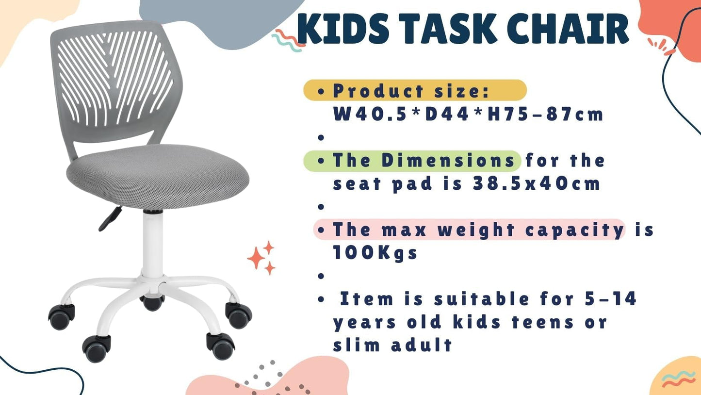 FurnitureR Home Office Chair, Modern Adjustable Computer Seat, No Swivel Armrest Office Chair, Youth Office Chair, Study Room, Grey