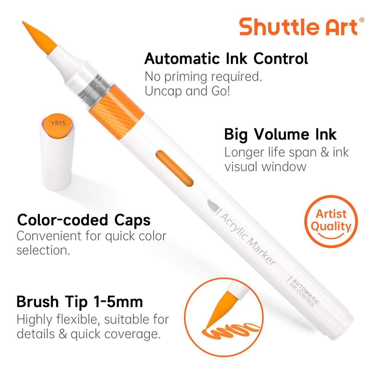 Shuttle Art Automatic Ink Control Acrylic Paint Pens, 60 Colours Brush Tip Paint Marker Pens, Paint Pen for Rock Painting Ceramic, Wood, Fabric,