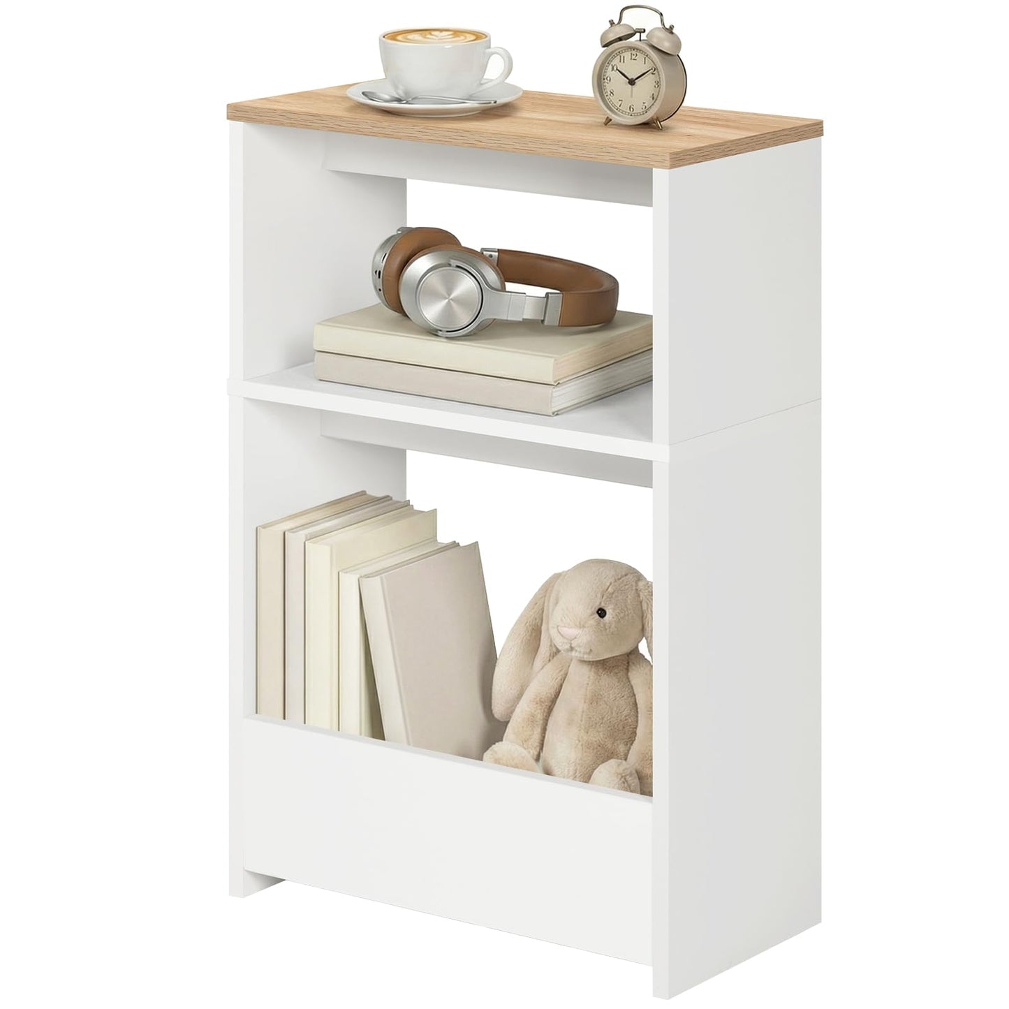 MAHANCRIS 3-Tier Narrow Side Table, End Table with Magazine Rack, Nightstand for Living Room, Bedroom, Study, Kitchen, Balcony