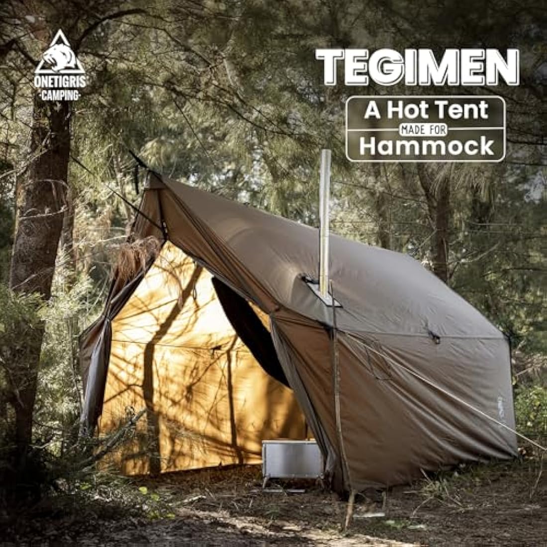 OneTigris TEGIMEN Hammock Hot Tent with Stove Jack, Spacious Versatile Wall Tent with Snow Skirt, 3000mm Waterproof with Zippered Tent Bag (Ranger Green)