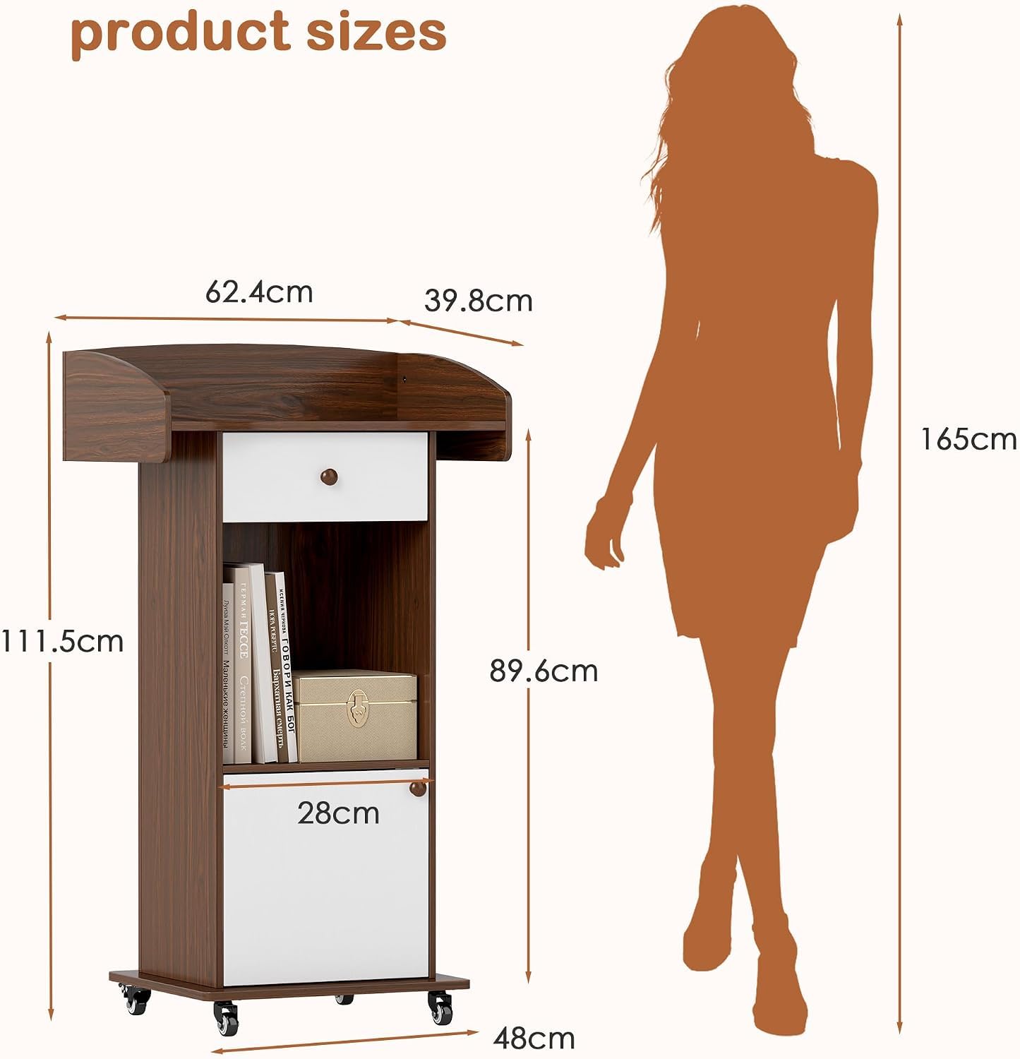 Turosur Podium Stand with Drawer, Hidden Cable Hole & Adjustable Shelf