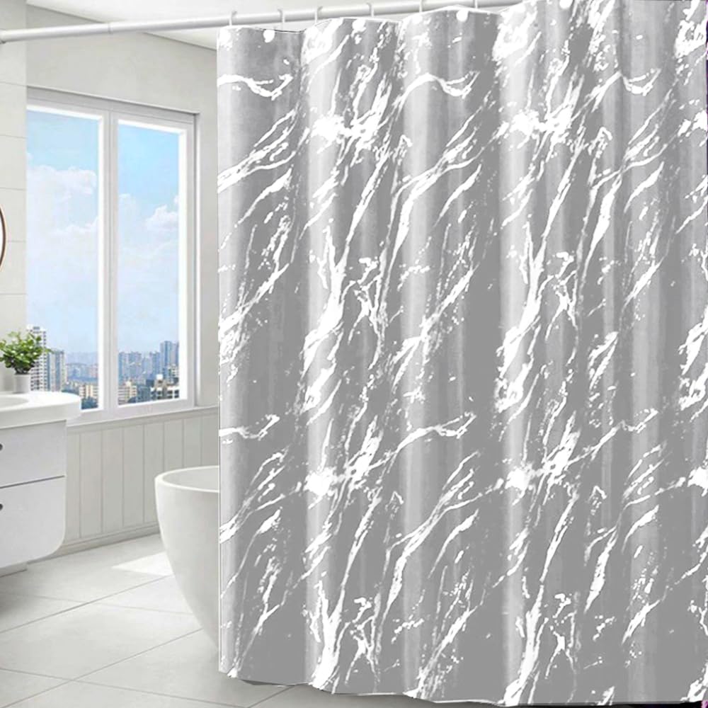 Grey Shower Curtain 180x180cm gray Marble pattern shower curtains Water Resistant Quick Dry Polyester Bathtub Shower Curtain with 12 Hooks for Wet