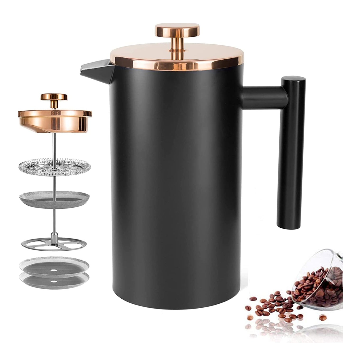 MaxMiuly Large Cafetiere 1.5L/50 OZ Stainless Steel French Press Insulated Coffee Press, Double Wall Keep Hot Coffee & Tea Maker,Bonus with 2 Coffee