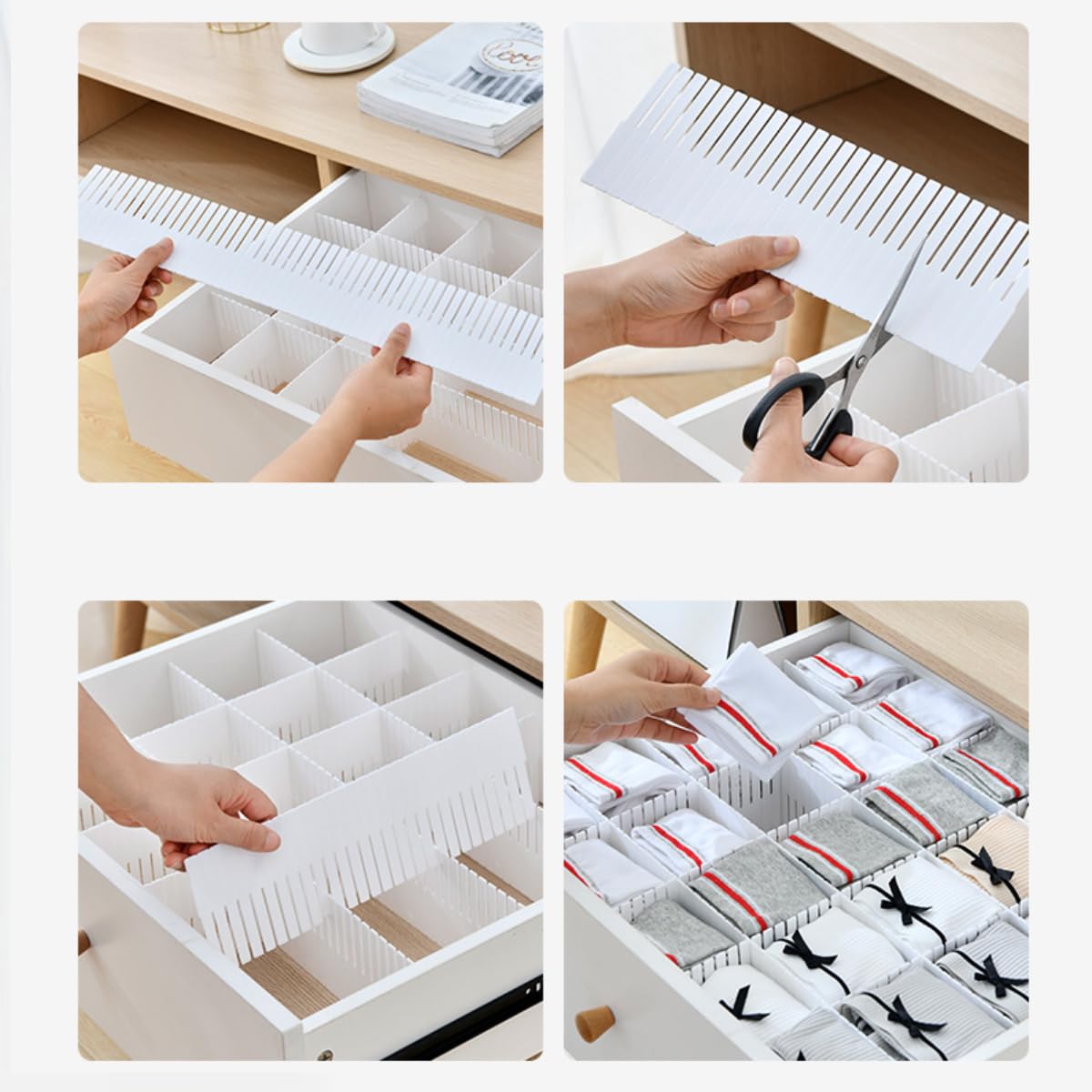 FOLANDO Drawer Dividers, Adjustable Drawer Organizers, Freely Cut and Combinable, Plastic Drawer Organiser Draw Separators for Socks Underwear Makeup