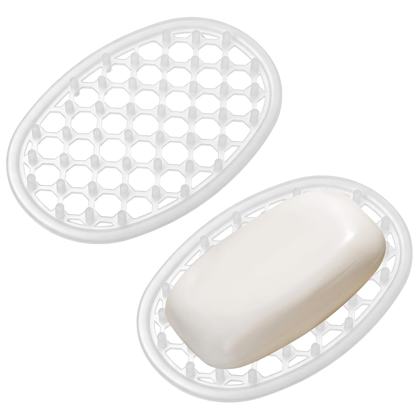 2 Pcs Silicone Soap Holder Soap Dish for Shower Simplicity Soaps Dish Non-Slip Clear Holder with Drainage Holes Self Draining Waterfall Soaps Tray