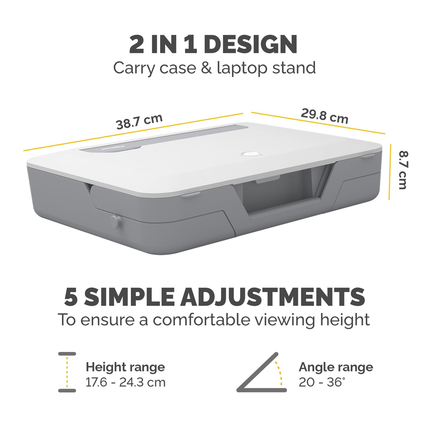 Fellowes Portable Laptop Stand Carry Case - Breyta 2-in-1 Design with 5 Height Adjustments - Ideal for Hybrid Work - 100% Recyclable - White