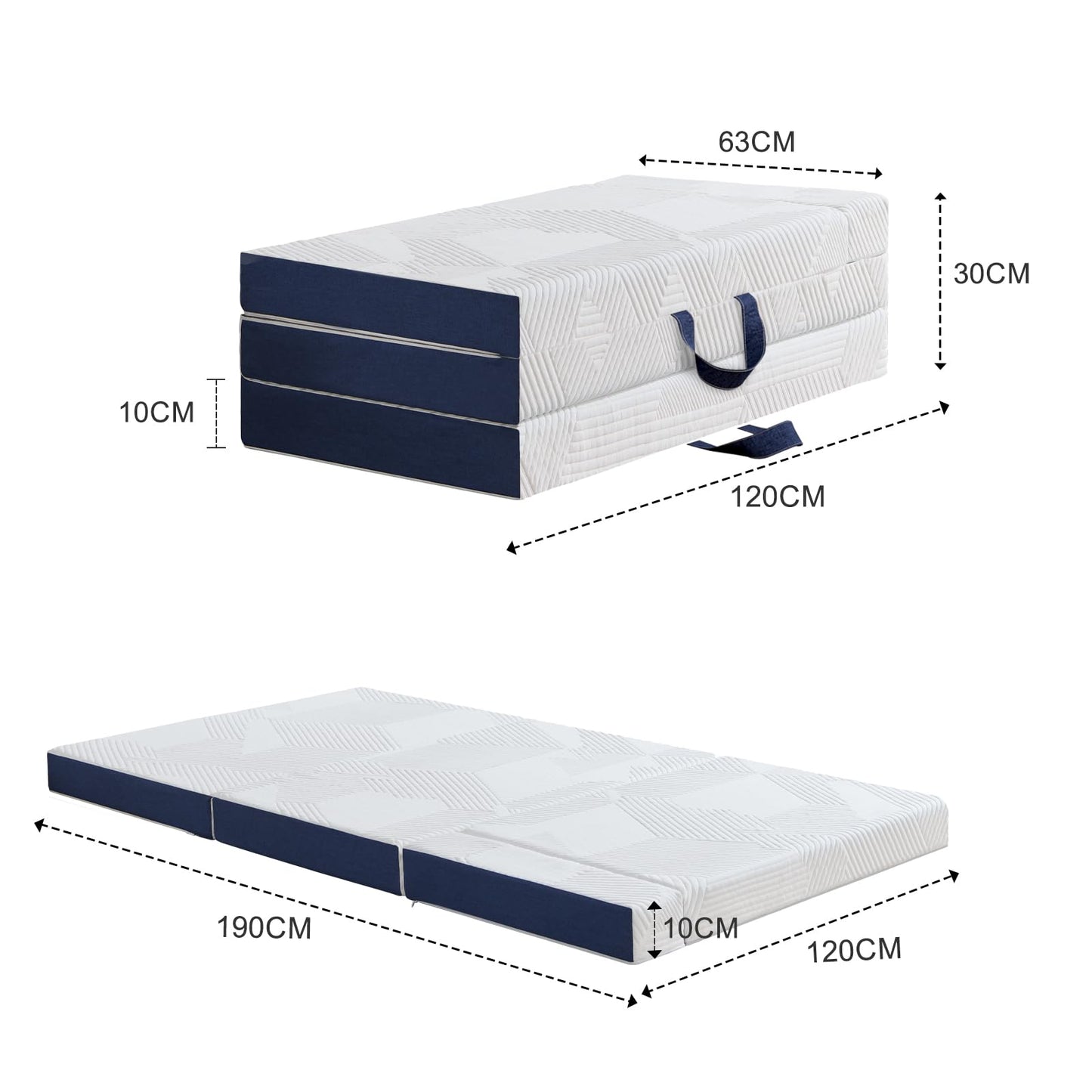 Hiimgo Folding Mattress,Double Memory Foam Trifold Mattress,135x190x10cm