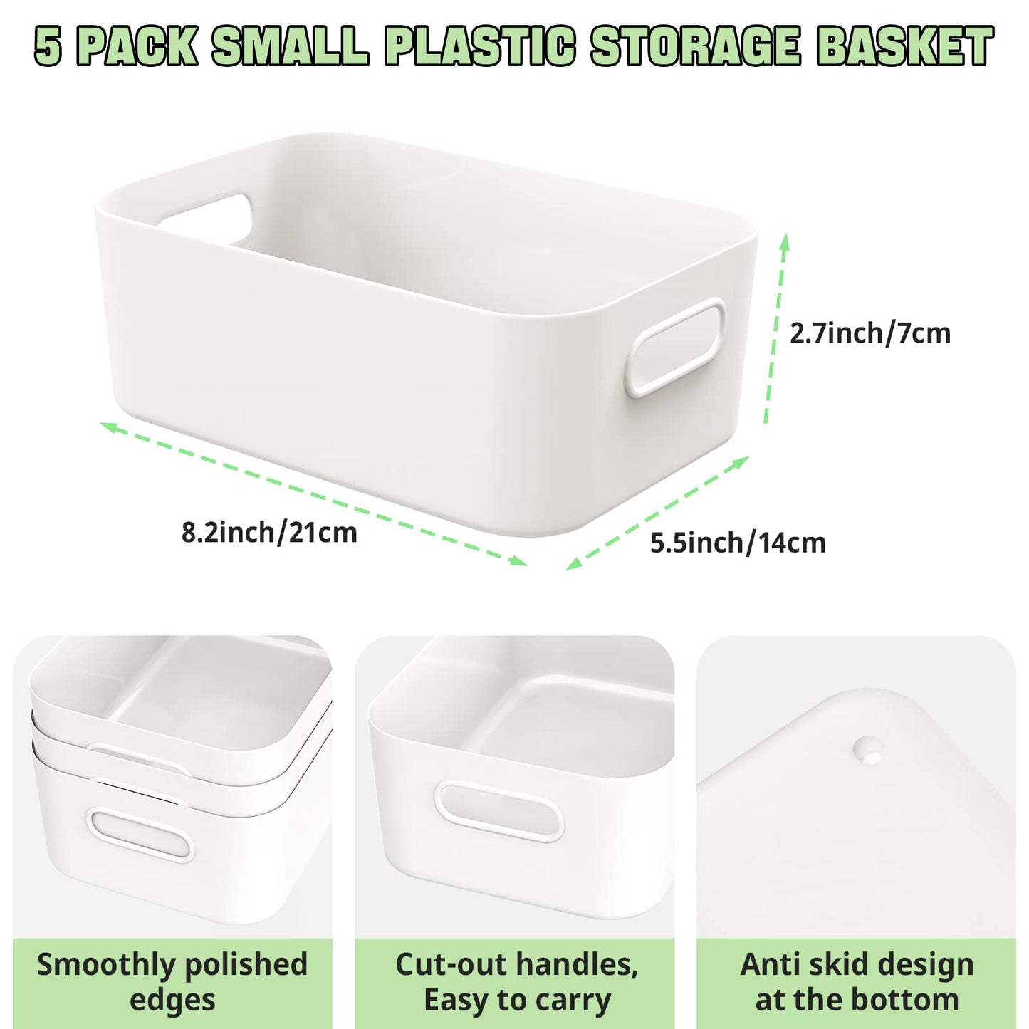 W&H 5 PCS White Plastic Storage Boxes Small with Handle