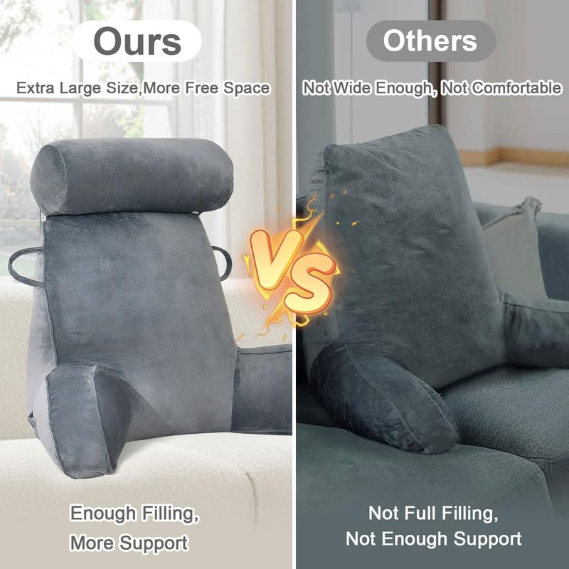 Mingfuxin Reading Pillows for Bed Sofa, Bed Backrest Pillows with Neck Arm Back Support Pillow, Adult Back Reading Cushion with Detachable Neck Roll &