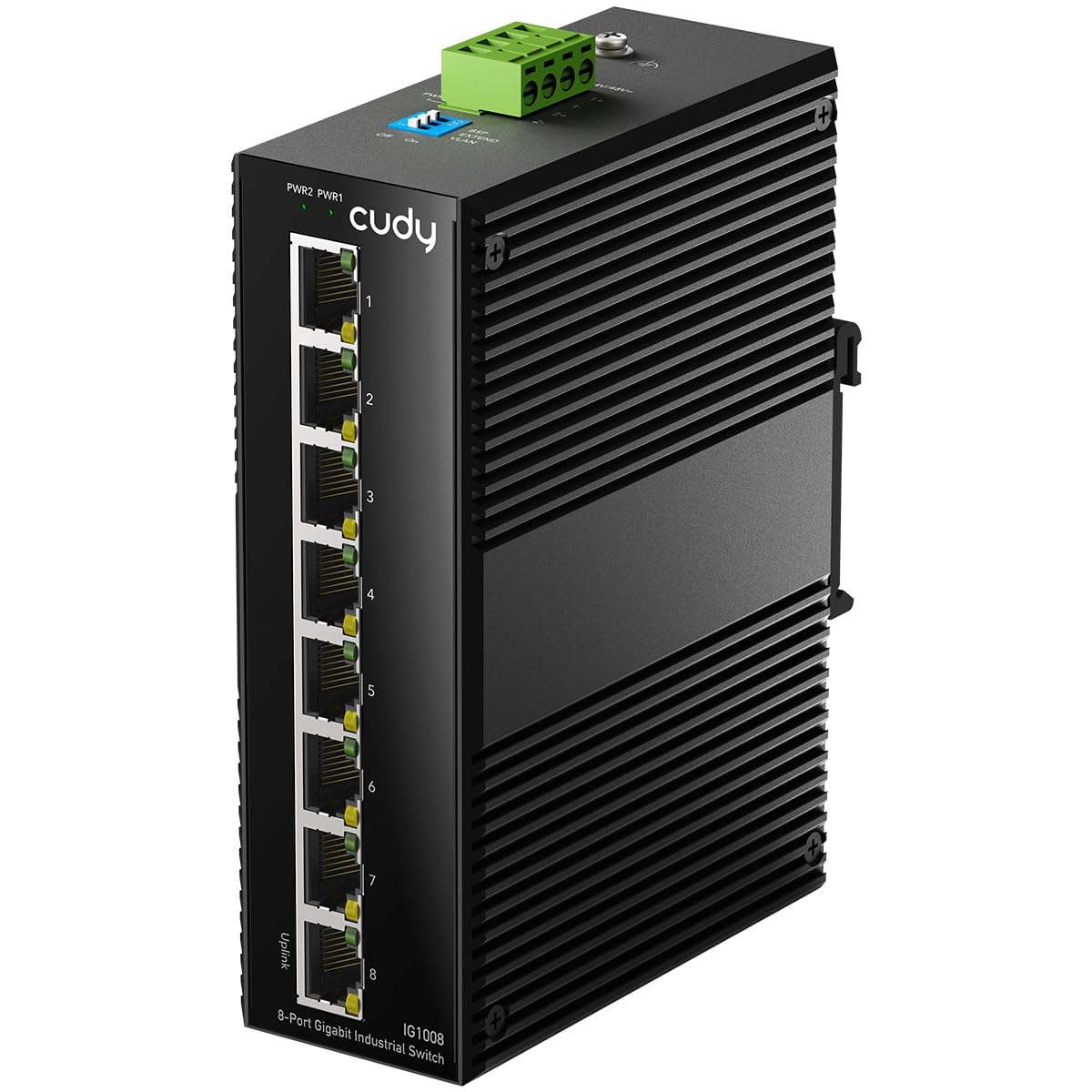 Cudy 8-Port Gigabit Industrial Network Switch , DIN-Rail Switch IP40 Rated, Polarity Reverse Protection, Short Circuit Protection, Broadcast Storm
