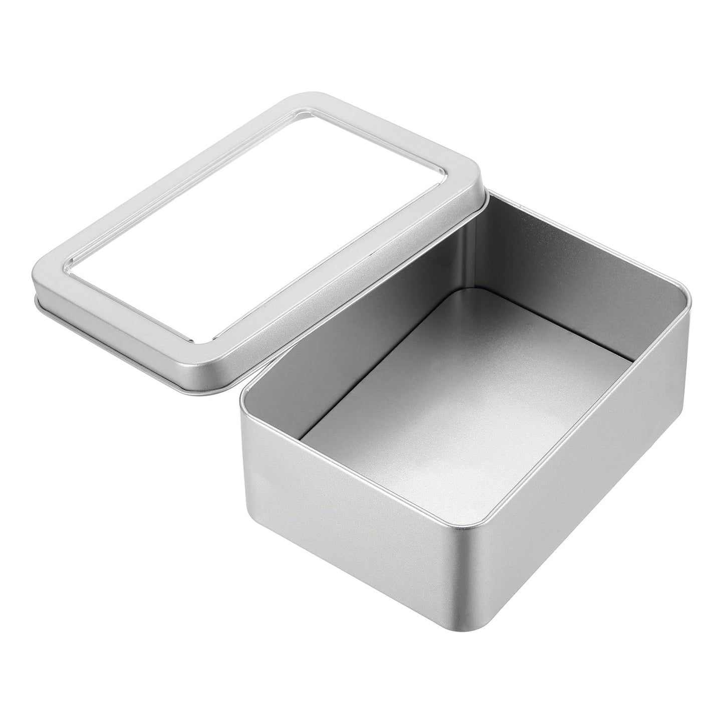 PATIKIL Metal Tin Box, 5.1 x 3.7 x 1.9 Inch Rectangular Storage Tin Box with Lid Portable Tinplate Container with Window for Home Organizer Crafts