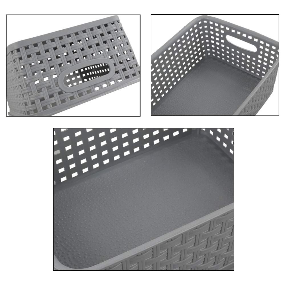 Teyyvn Set of 6 Plastic Storage Baskets, Cupboard Baskets, Gray